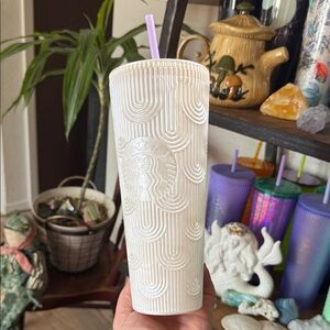 Starbucks Iridescent White Scales 24oz Tumbler with Lilac Straw